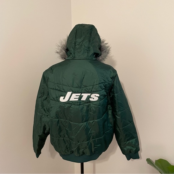 Vintage Reebok New York Jets NFL hooded puffy jacket fur trim - Picture 5 of 16